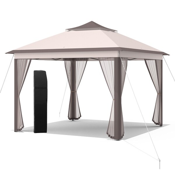 こにぃー Costway 11'x11' 2-Tier Pop-Up Gazebo Tent Portable Canopy Shelter