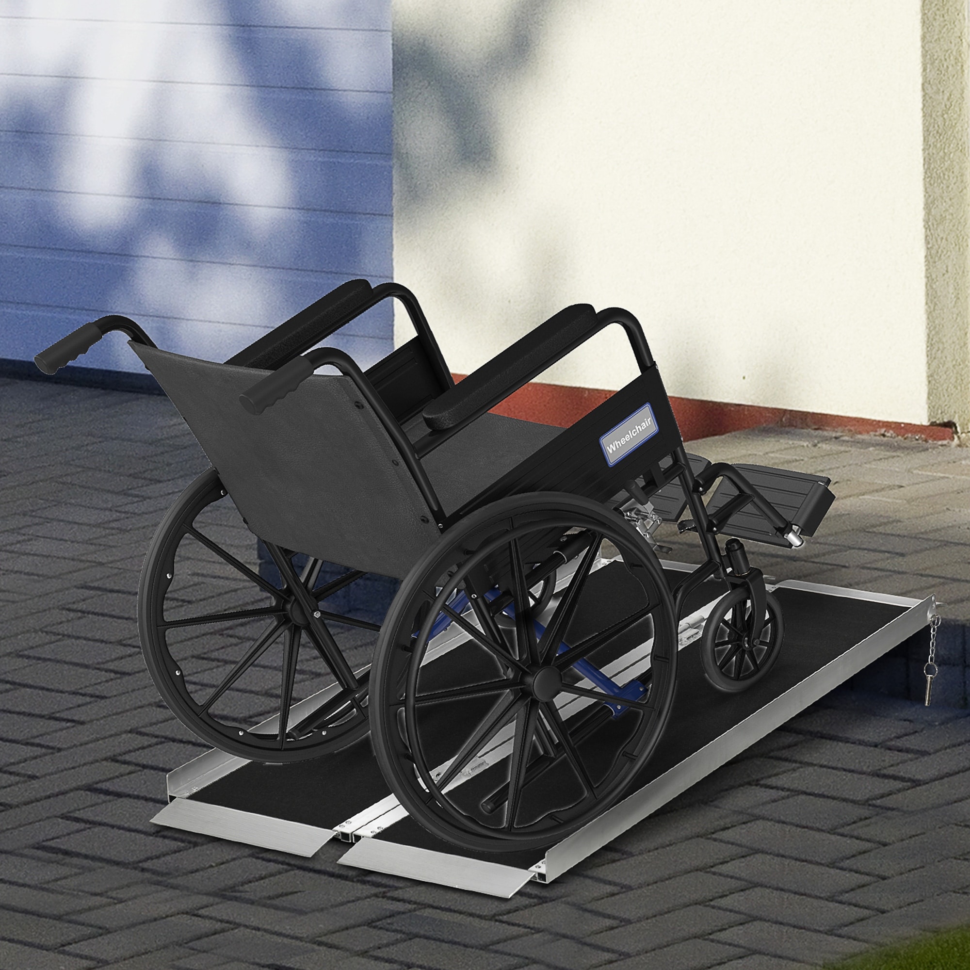 HOMCOM Wheelchair Ramp 5FT, Folding Aluminum Threshold Ramp with Non-Slip Surface, Transition Plates Above and Below,