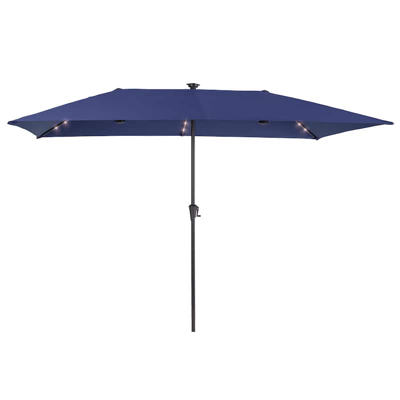 LIVOOSUN 11x7Ft/10x6.5ft LED Large Double-Sided Rectangular Outdoor Patio Market Umbrella with Crank, Navy Blue