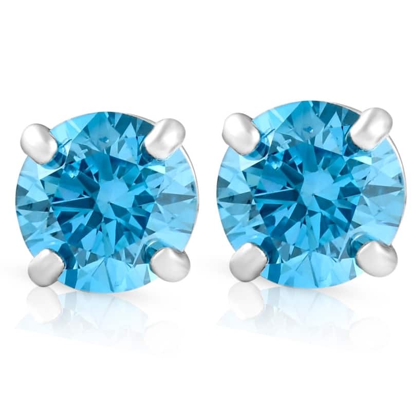 1/2ct Blue Lab Grown Diamond Studs Screw Back White Gold Earrings