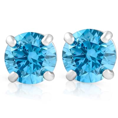 1/2ct Blue Lab Grown Diamond Studs Screw Back White Gold Earrings