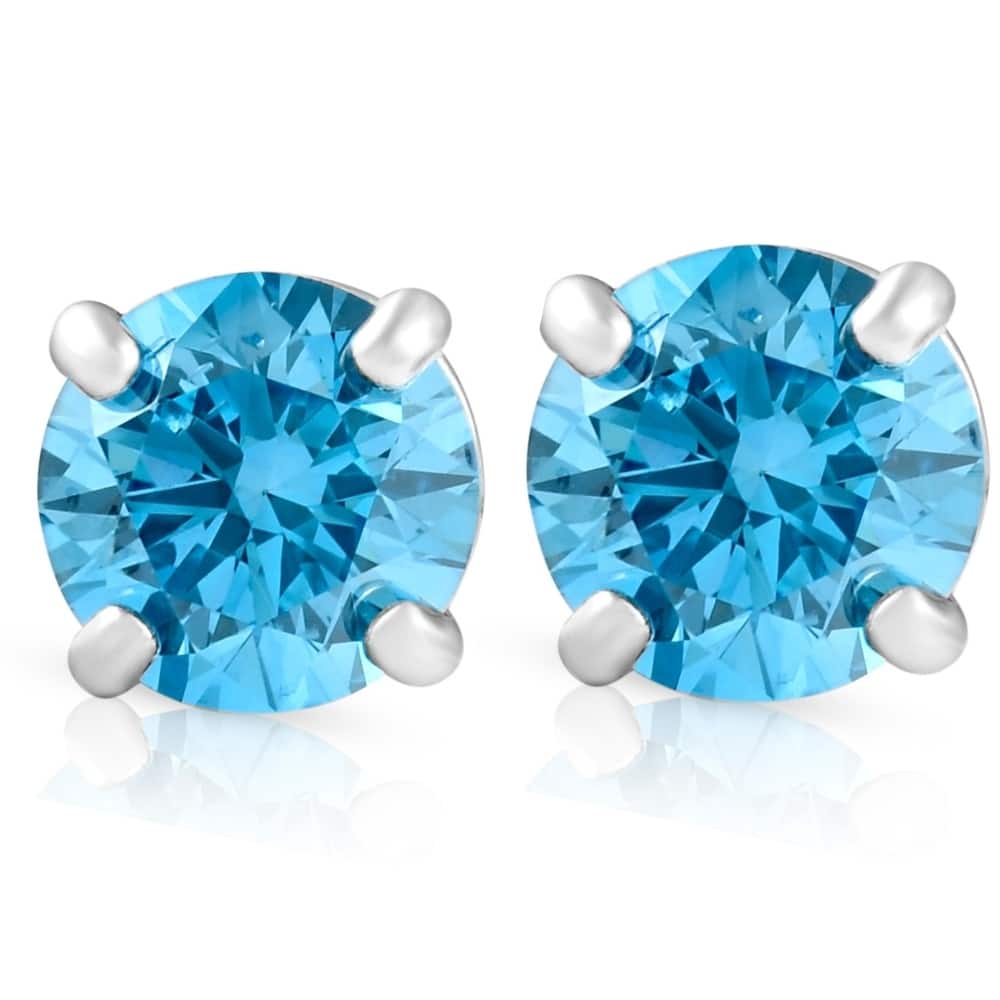 1/2ct Blue Lab Grown Diamond Studs Screw Back White Gold Earrings