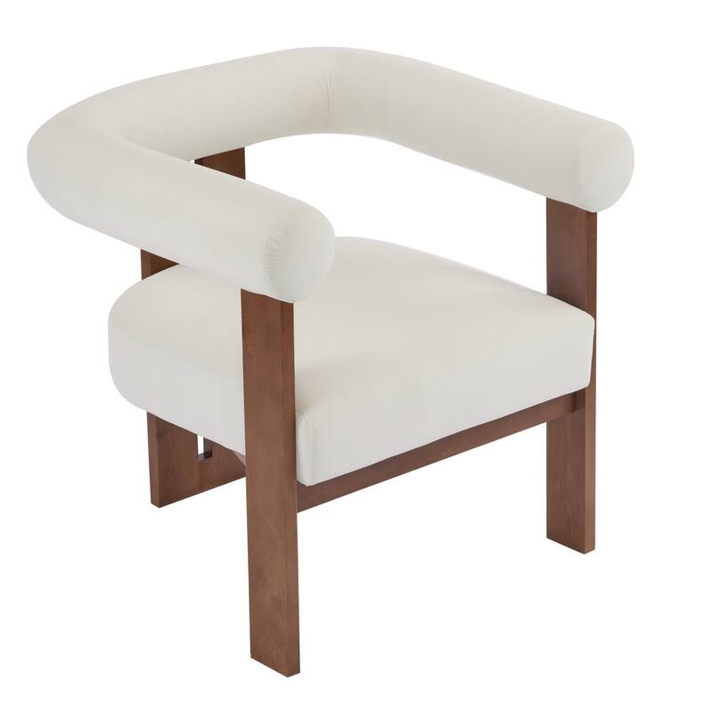 Roomfitters Modern Upholstered Round Arm Accent Chair with Wood Frame,