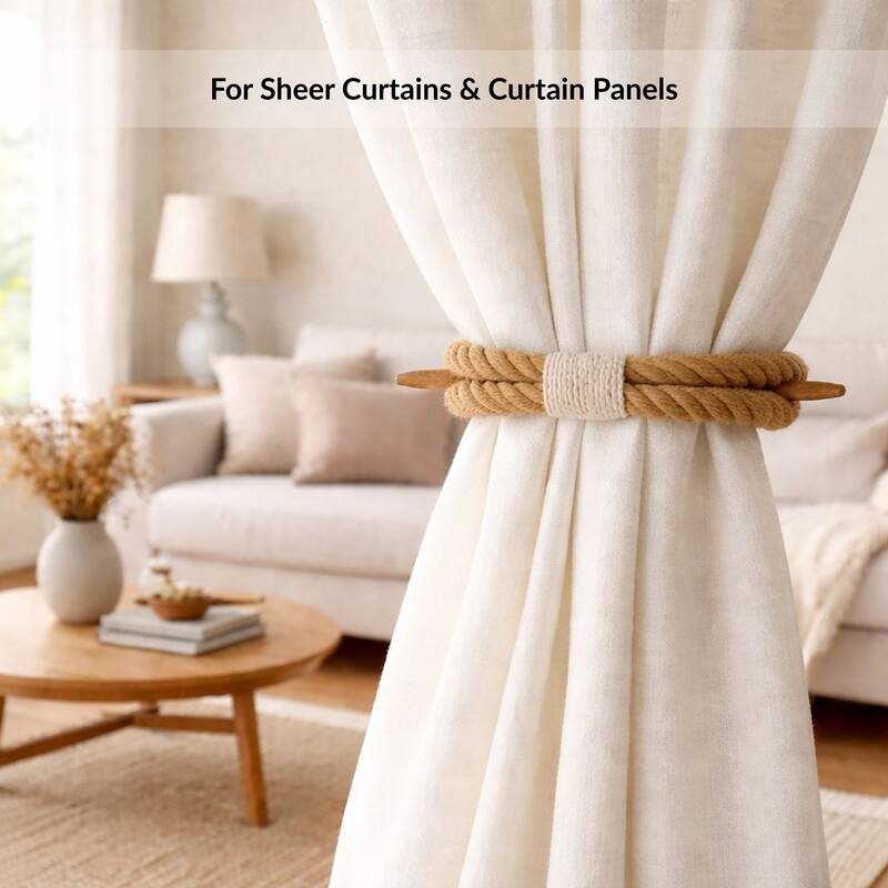 Twisted Curtain Tiebacks with Wooden Stick 9.5 in