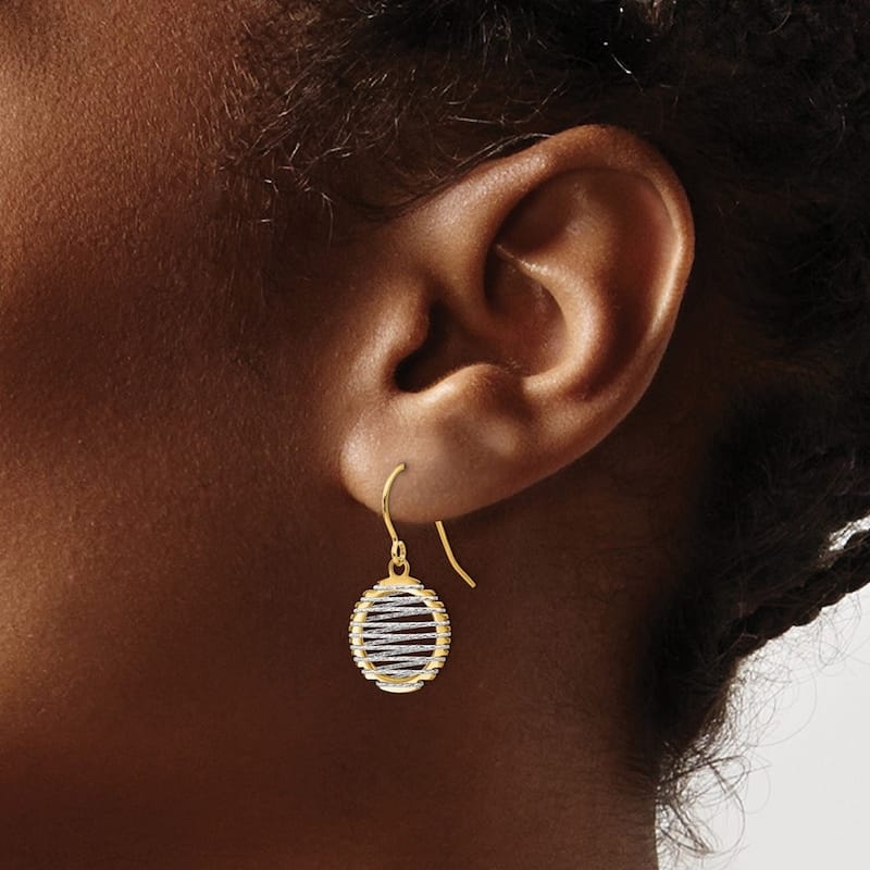 Curata 14k Two-Tone Gold Wire Wraped Dangle Shepherd Hook Earrings (12mm x 22mm)