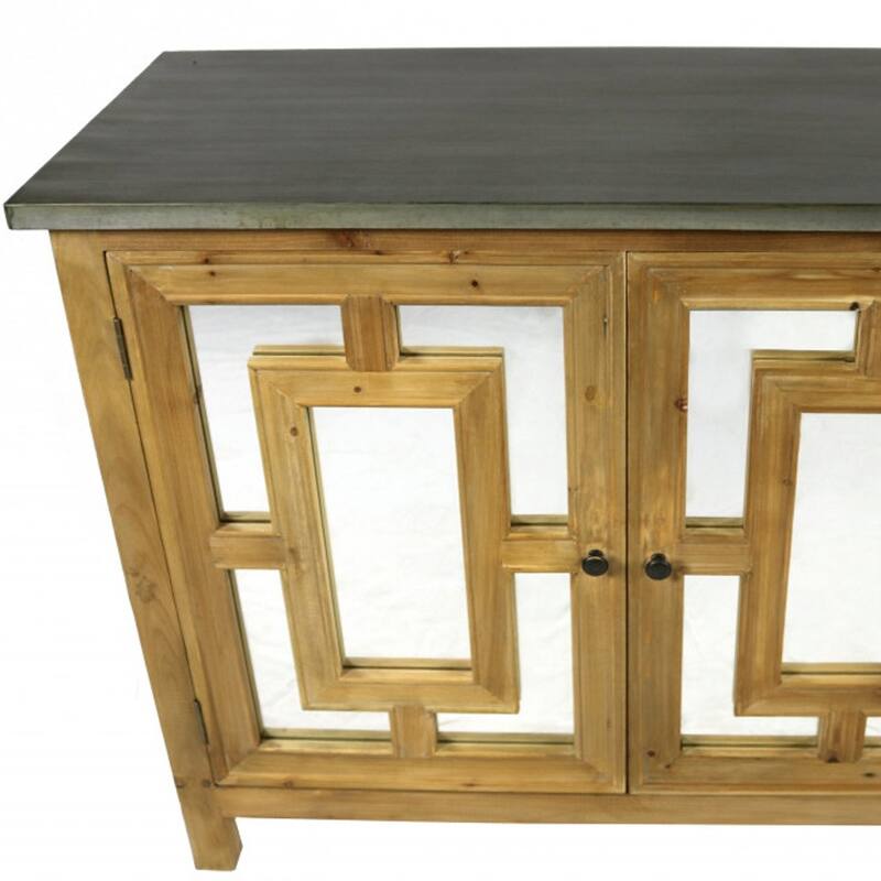 HomeRoots 45" Brown And Gray Solid Wood Carved Geometric Sideboard with Two Doors - 45.00 in. x 36.00 in. x 20.00 in.