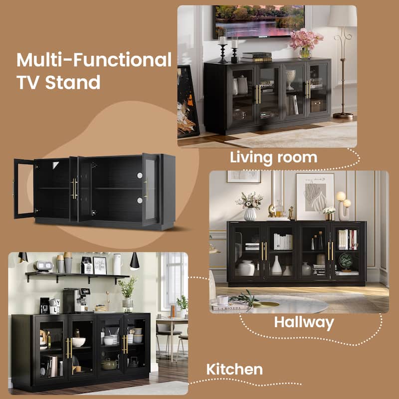 Modern Glass Door Buffet Cabinet with 4 Doors