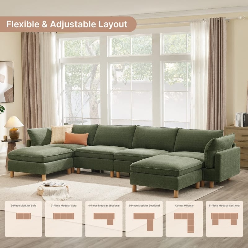 Spruce & Spring Modular Cloud Couch Sofa with Wood Legs for Living Room