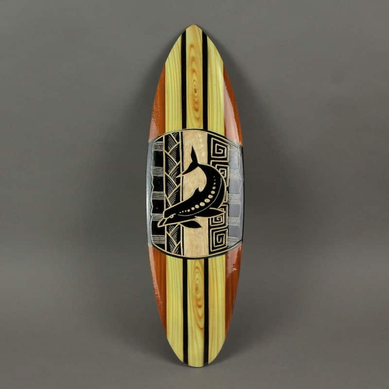 Hand Crafted Wooden Tribal Imitation Dolphin Design Surfboard Wall Hanging 20