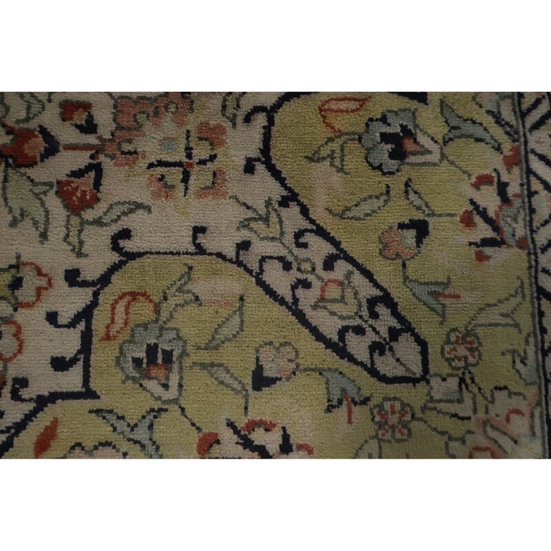 Hand Knotted Oriental Silk Carpet Traditional Floral Peach Kashmir Area Rug - 8' 0'' X 5' 8''