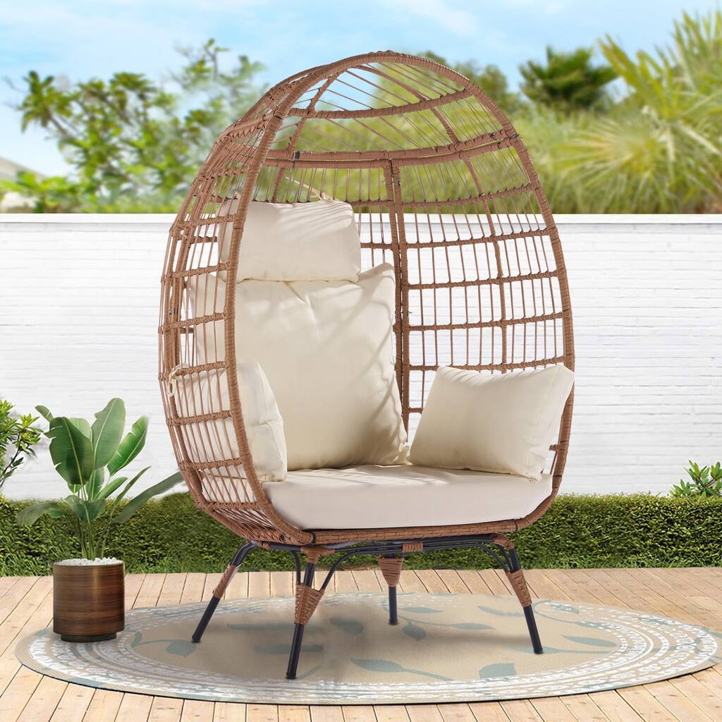 Outdoor Stationary Egg Chair, Rattan Wicker Egg Swing Chair,Egg Chair - 39*28.5*58.2in