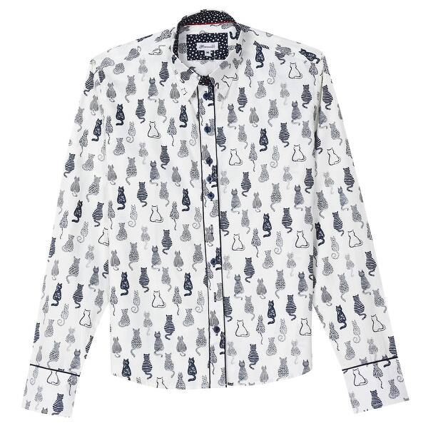 Shop What On Earth Women S Cat Print Oxford Top Black White