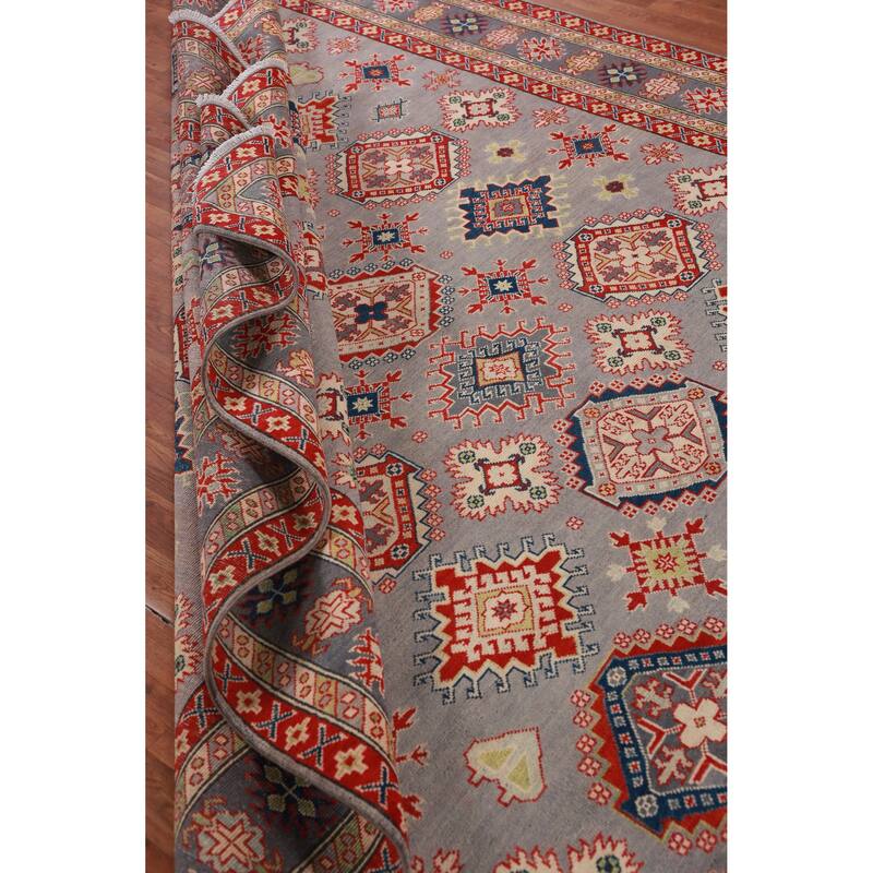 Hand Knotted Oriental 100% Wool Carpet Traditional All-Over Greys & Charcoal Kazak Area Rug - 9' 6'' X 8' 3''