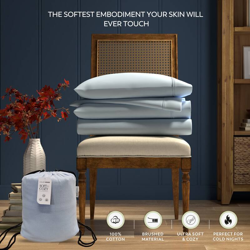 Color Sense Cotton Double Brushed and Extra Warm Flannel Sheet Set