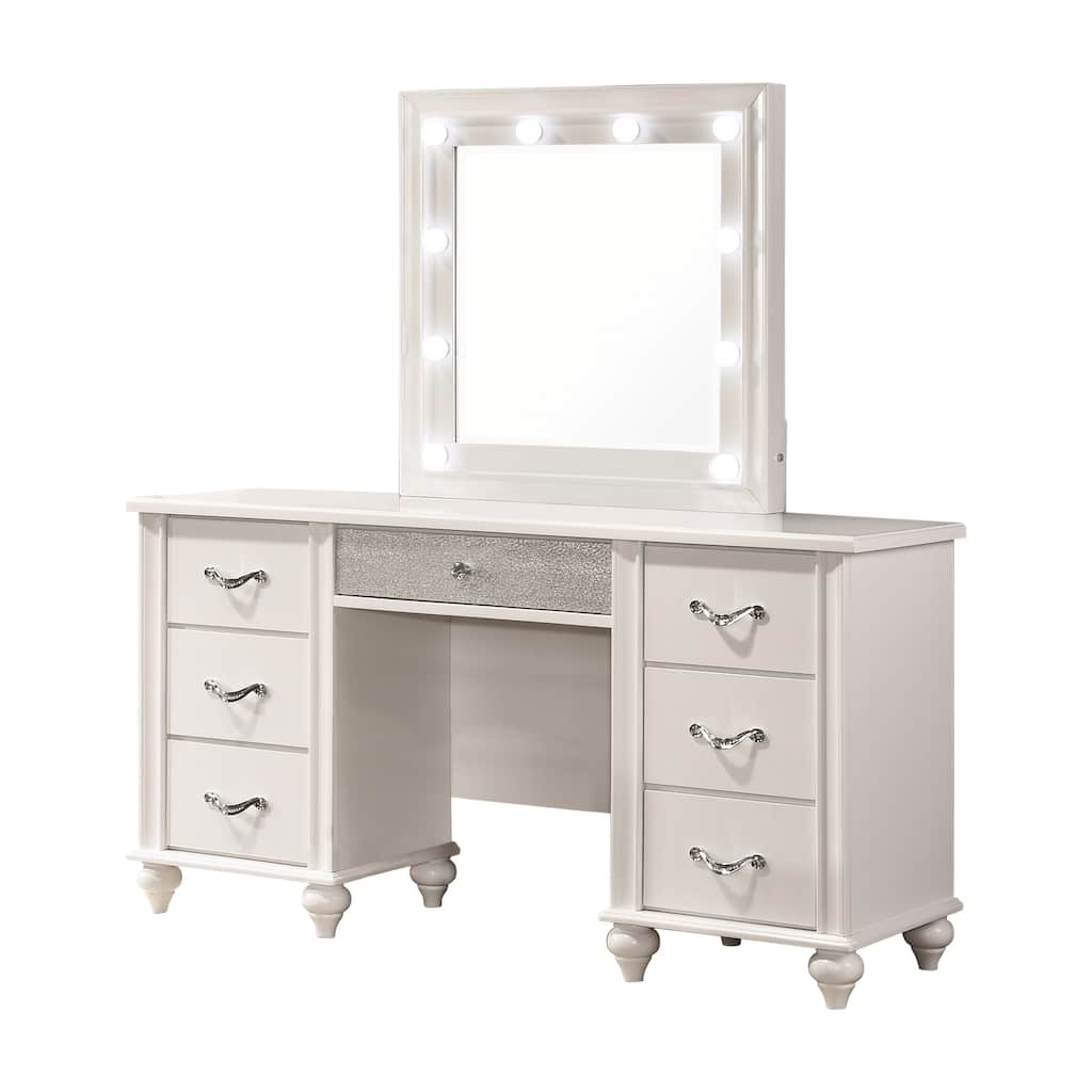 Charlotte White 7-Drawer Vanity Desk with LED Mirror