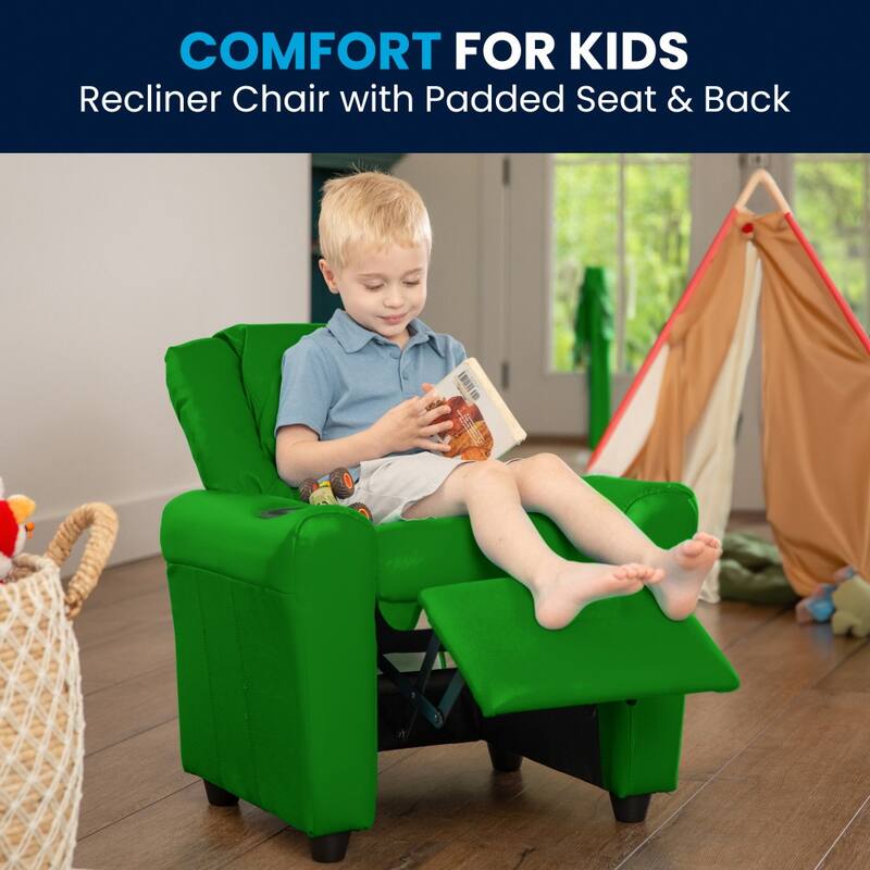 Contemporary Kids Recliner with Cup Holder and Headrest - 24"W x 21.5" - 36.5"D x 27"H