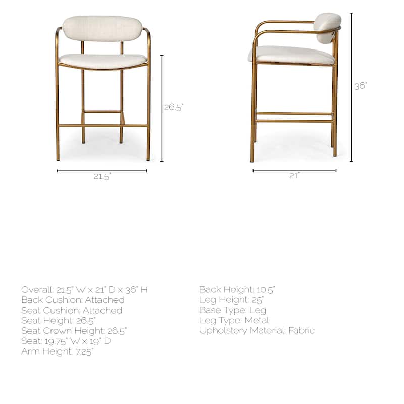 Parker Cream Fabric Seat with Gold Metal Frame Counter Stool