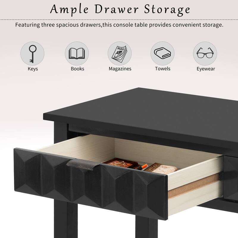 Modern Stylish Console Table with 3 Drawers and Open Shelving, for Living Room Entryway Hallway Study, Foyer