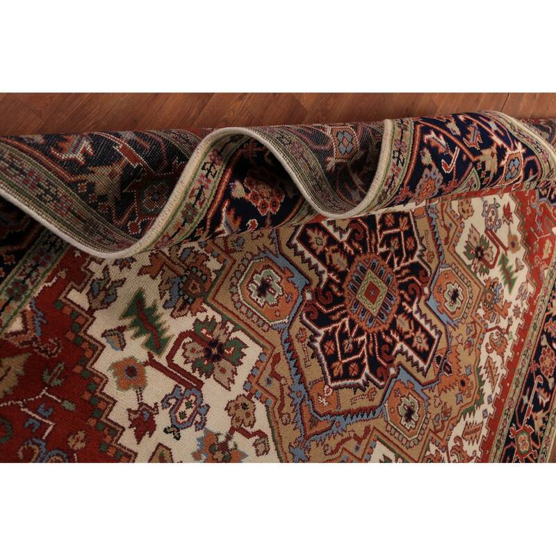 Geometric Ivory Heriz Serapi Indian Area Rug Handmade Wool Carpet - 7'9"x 10'2"