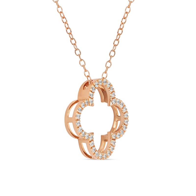 1/6ct - 1ct TDW Diamond 14K Gold Open Clover Pendant Necklace for Women