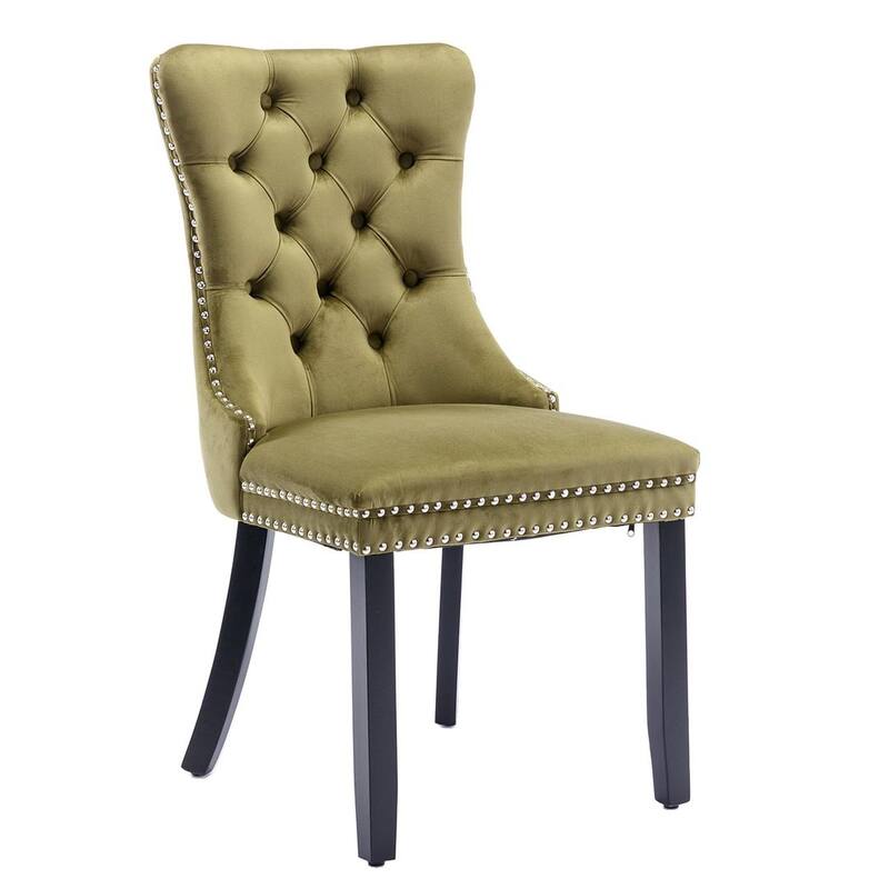 Set of 2 Velvet Dining Chairs,Tufted Solid Wood Armless Chairs Accent Chair with Nailhead Trim and Back Ring Pull