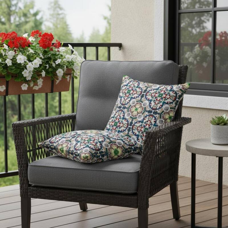 HomeRoots Set of Two 16" X 16" Green and White Blown Seam Floral Indoor Outdoor Throw Pillow - 16.00' X '16.00' X '5.00 - Green/White - 16.00' X '16.00' X '5.00