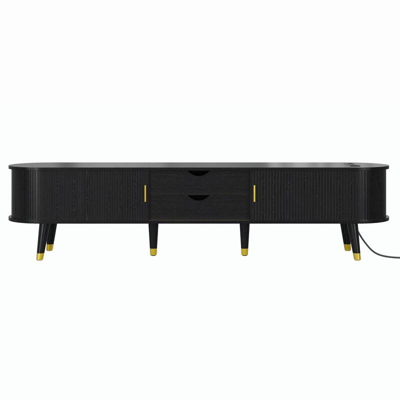 Mid-Century Modern Fluted TV Stand with Charging Station and Ample Storage for TVs Up to 80"