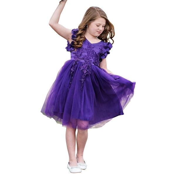 Just Couture S Purple Petal Sleeve Satin Junior Bridesmaid Just Couture S Purple Petal Sleeve Satin Junior Bridesmaid Dress