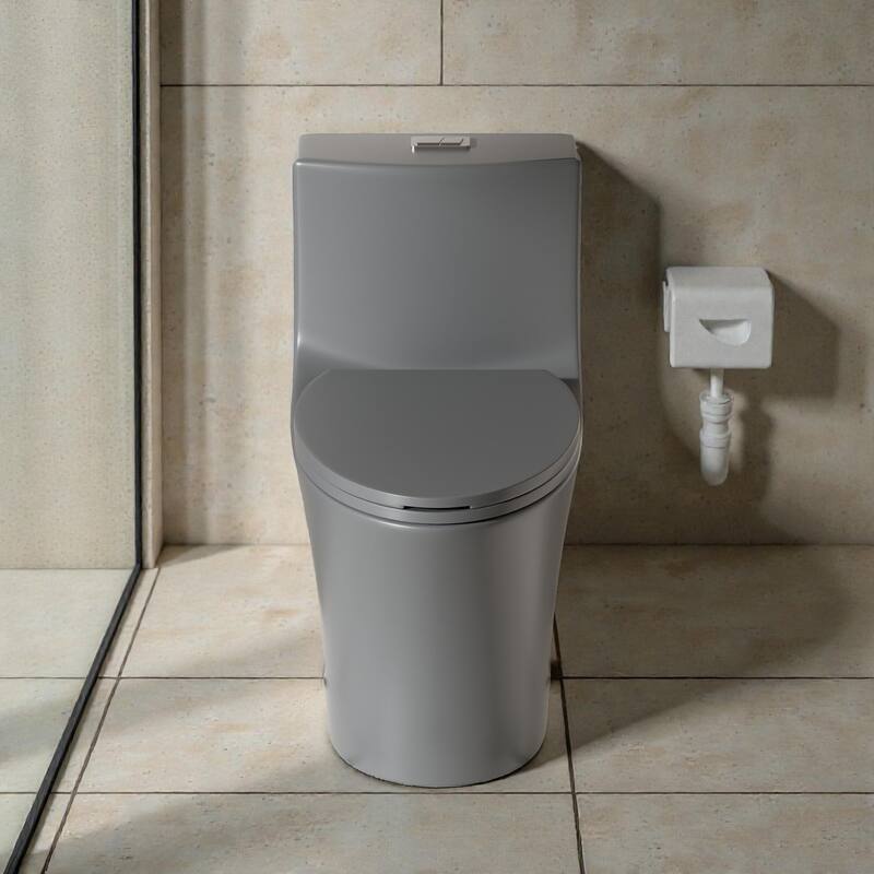 One Piece Elongated Toilet Tornado Flush. ADA Height 17 Inch. Dual Flush 1.1 1.6 GPF. MAP 1000g - Light Grey