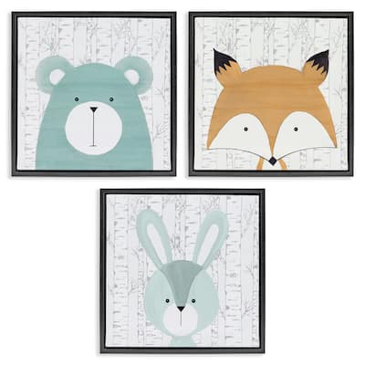 Stupell Whimsical Woodland Nursery Animals Framed Floater Canvas Wall Art Design By Kim Allen (Set of 3)