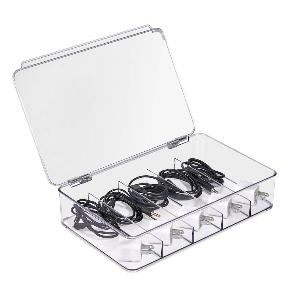 Sorbus Clear Cable Organizer Storage Boxes with Lid - for Cables, Chargers & Office Accessories
