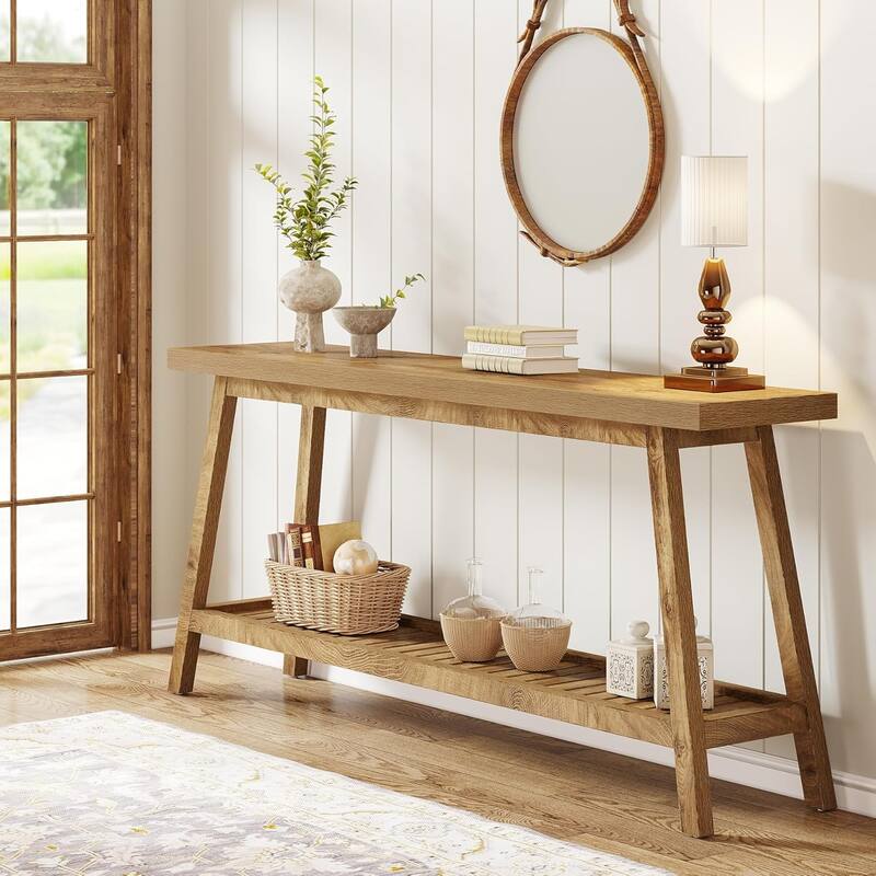 70.9" Extra Long Farmhouse Console Table with 2-Tier Open Storage