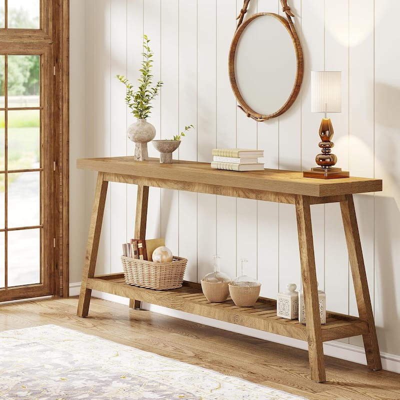 70.9 Inches Wood Farmhouse Console Entryway Table for Entrance - Light Brown