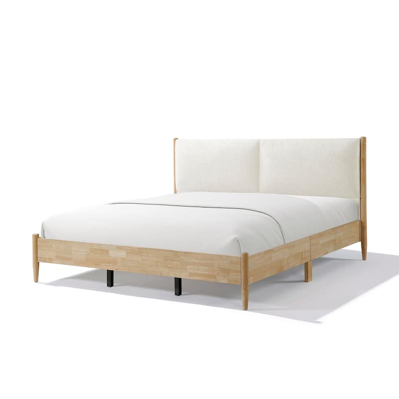 Christopher Knight Home - Elara Damare Queen Bed with Solid Rubberwood Frame, Boucle Upholstered Headboard