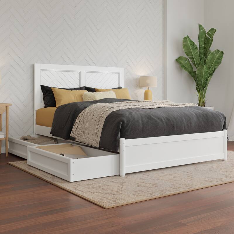 Clayton Platform Bed with Panel Footboard and Storage Drawers - White - Full