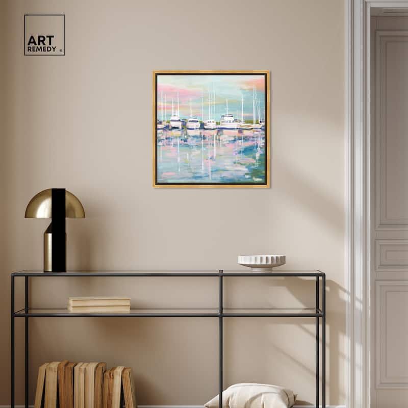 Art Remedy Coastal Dock Framed Sailing 1 Piece Canvas Wall Art