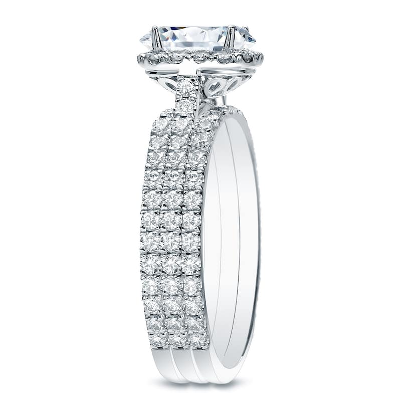 Auriya 2 1/5ctw Cushion-cut Halo Diamond Engagement Ring 3pc Set 14k Gold