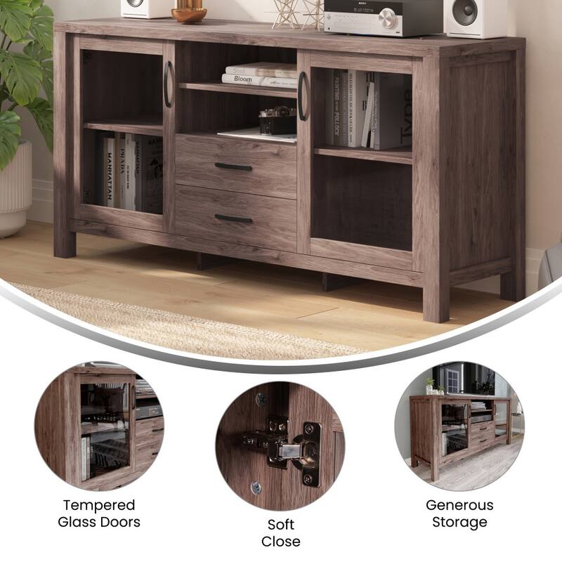 Engineered Wood Buffet Sideboard Storage Cabinet w/ 2 Drawers, Doors - 59"W x 16.5"D x 29.75"H