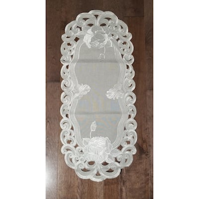 Silver Rose Embroidered Cutwork Rectangular Table Runner, 15 by 34 inch Table Linen Decor, Water Resistance - 15 x 34"