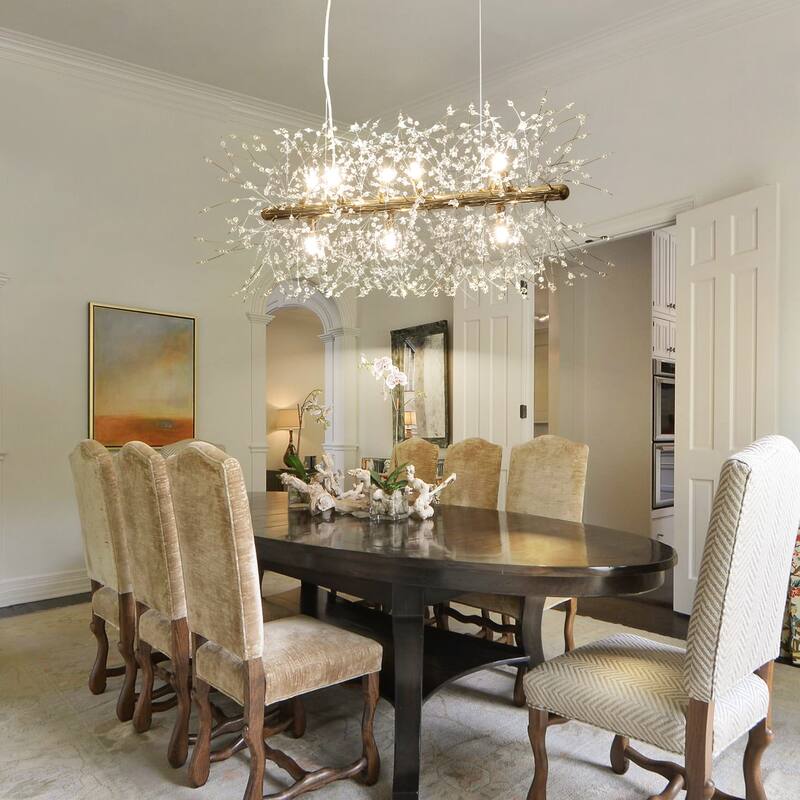 9 - Light Modern Rectangle Fireworks Sputnik Chandelier for Kitchen Island - 28.35 Inch - Gold