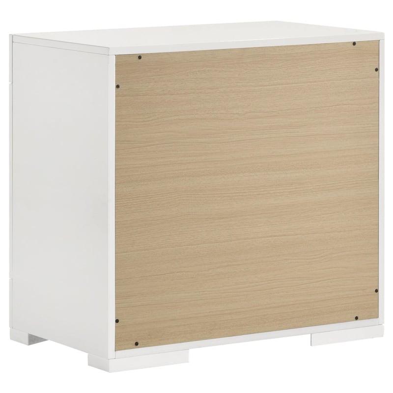 Ivon Nightstand, 2 Drawers, 26 Inch Modern Glossy White Solid Hardwood