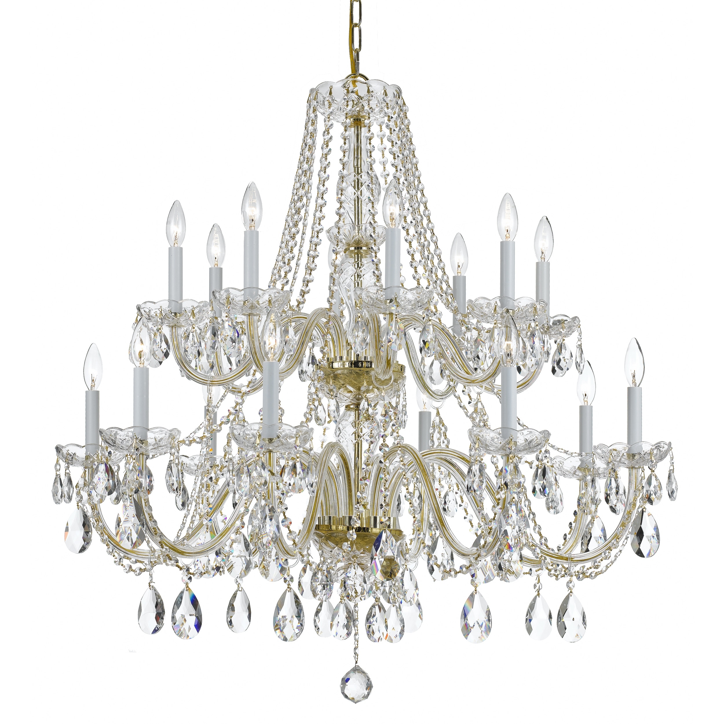 Traditional Crystal 16 Light Crystal Brass Chandelier - 37'' W x 34'' H