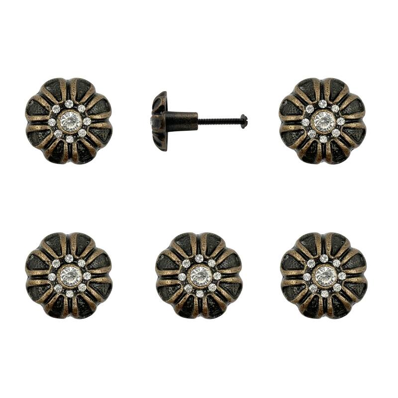 HomeRoots Set of Six Black And Gold Scalloped Knob Iron Drawer Pull Knobs - 6.25 in. x 4.00 in. x 3.50 in.