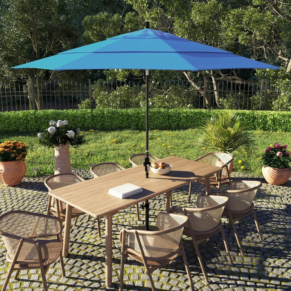 California Umbrella 11' Sun Master Patio Umbrella Black Aluminum Pole Fiberglass Ribs Crank Lift Tilt Olefin Royal Blue
