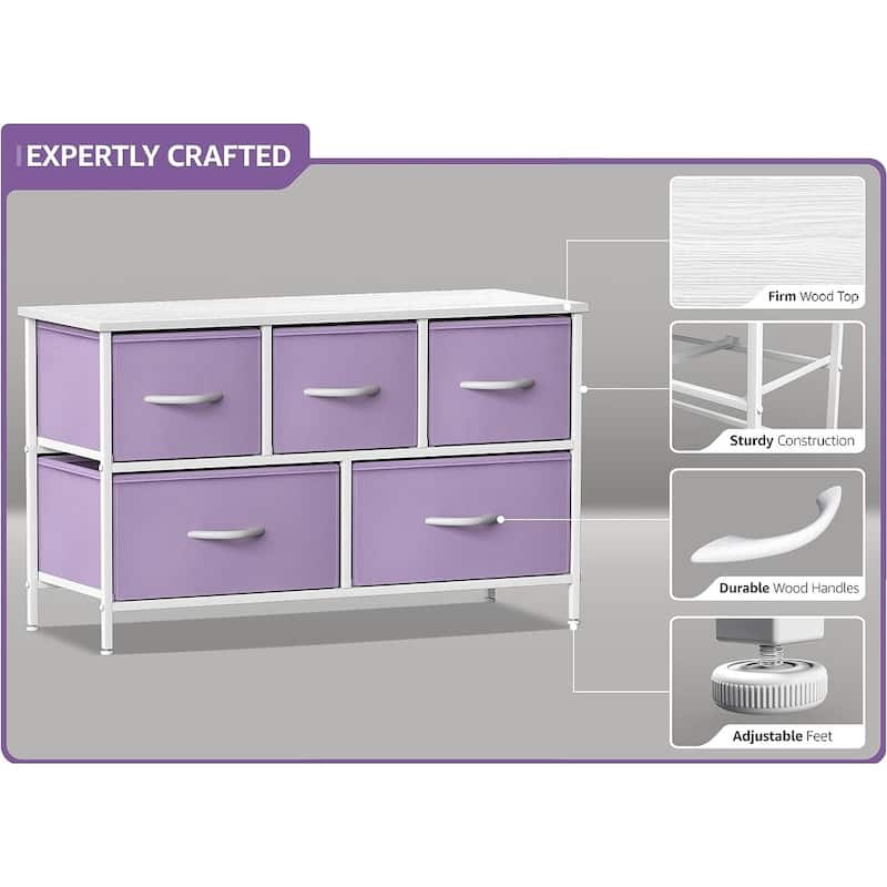 Dresser w/ 5 Drawers Furniture Storage Chest for Home, Bedroom