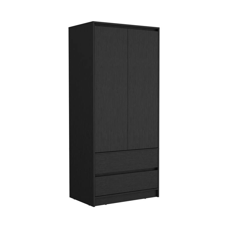 Stylish Wardrobe Closet Armoire with Double Doors for Bedroom, 2 Drawers, and Hanging Rod - Space-Saving Design