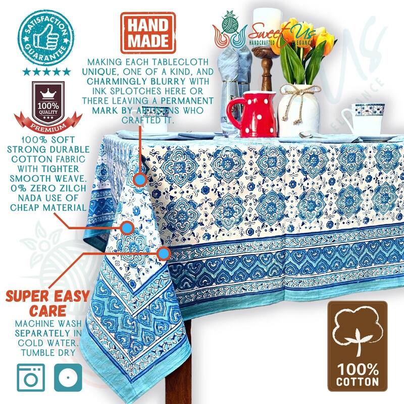 Cotton Springtime Splendor Tablecloth Collection, Ice Blue