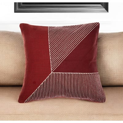 HomeRoots 20" Red and White Geometric Cotton Throw Pillow With Embroidery