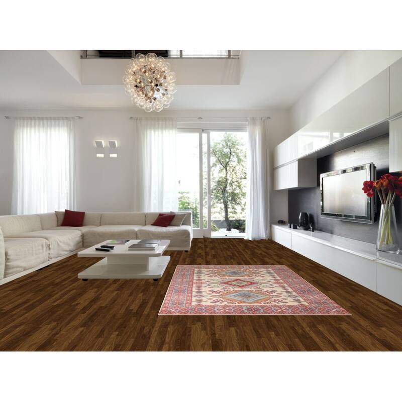 Kazak Living Room Area Rug Hand-Knotted Wool Carpet - 6'9" x 10'1"