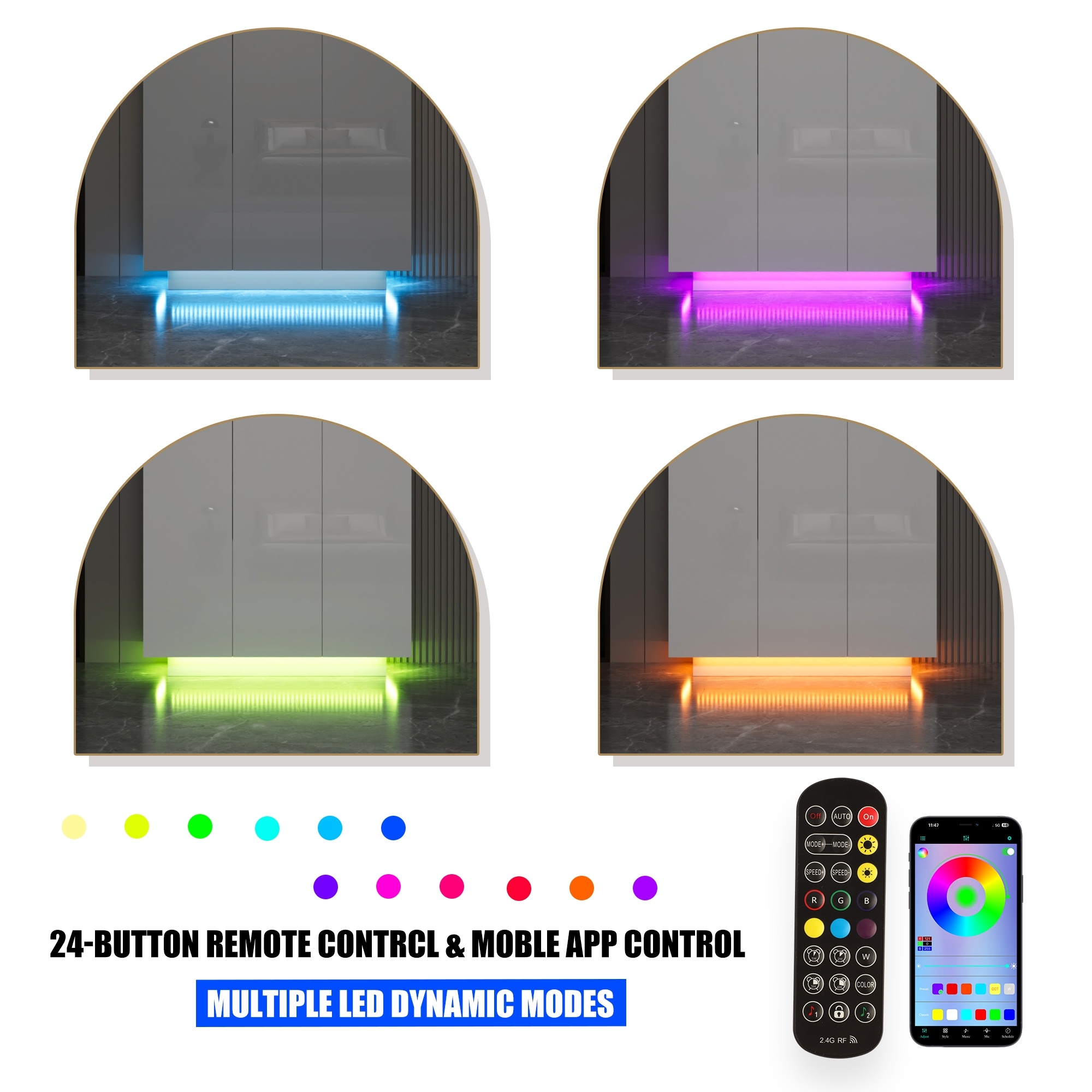 47.2"W Family 3-Door Wardrobe Armoire Closet Storage LED Light High Gloss - N/A